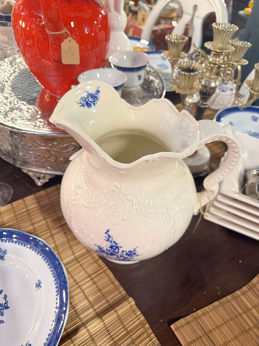 Vintage White and Blue Floral Pitcher