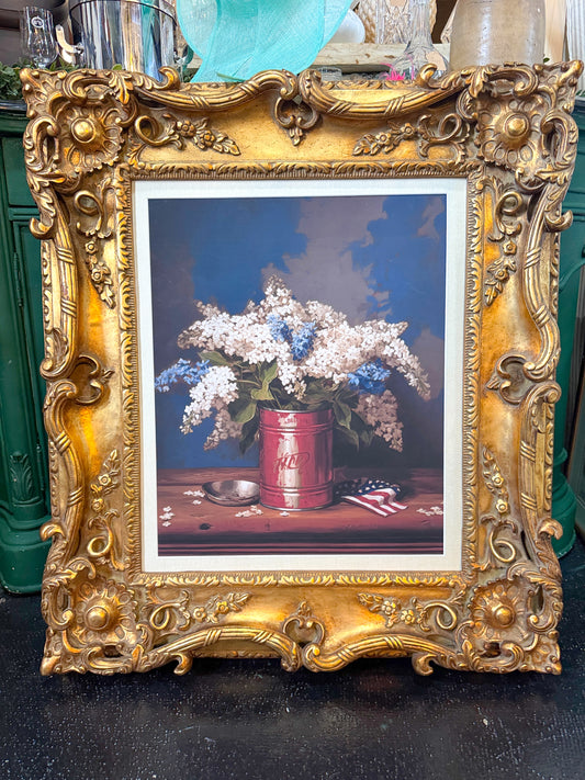 Vintage Gold Picture Frame With Flower Print
