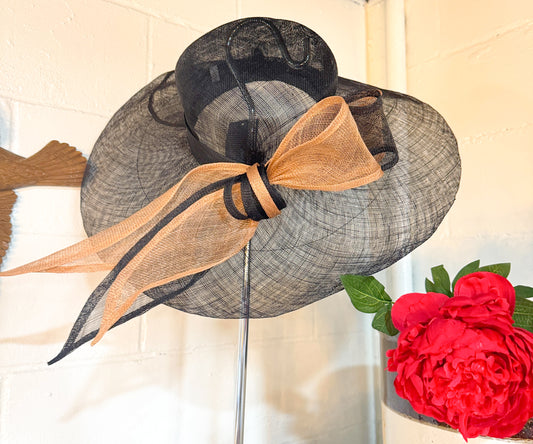 Black With Brown Bow Derby Hat