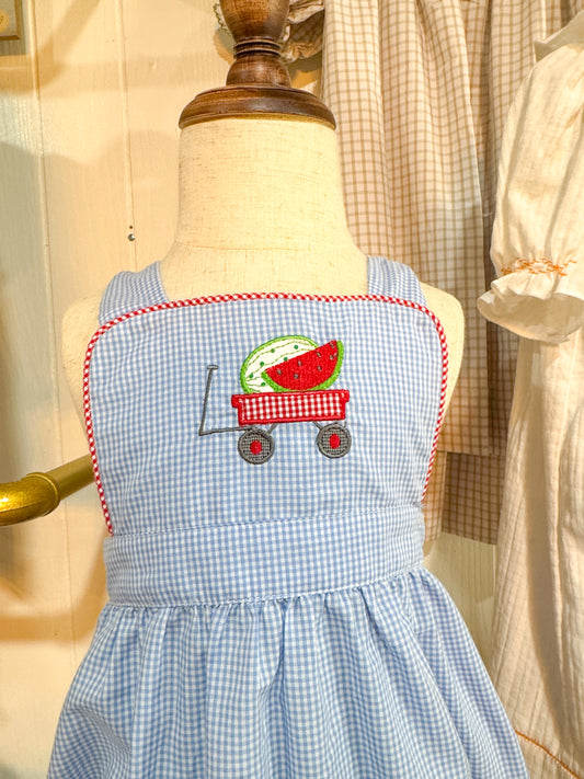 Blue Gingham & Red Detail Little Girls Bubble