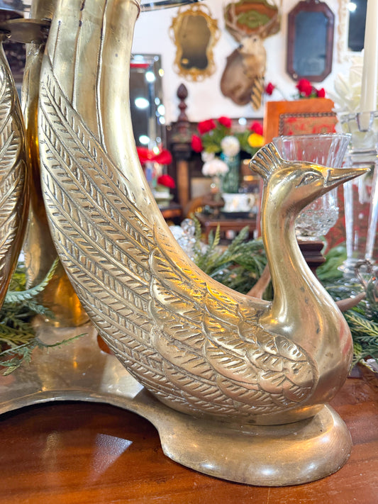 Hollywood Regency Brass Peacock Table